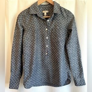 J.Crew Chambray Polka Dot Popover Shirt, Size 00